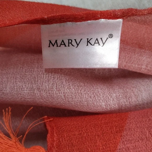 🌇 Mary Kay Large Scarf Shawl Wrap. Orange and Aqua. - Picture 5 of 14
